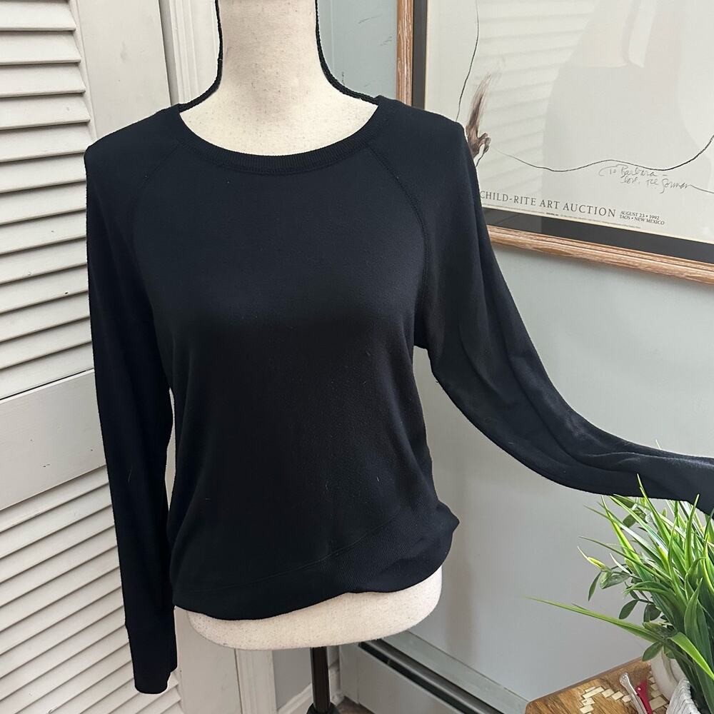ATHLETA Sweatshirt Womens Small Black Criss Cross Modal Stretch Athleisure